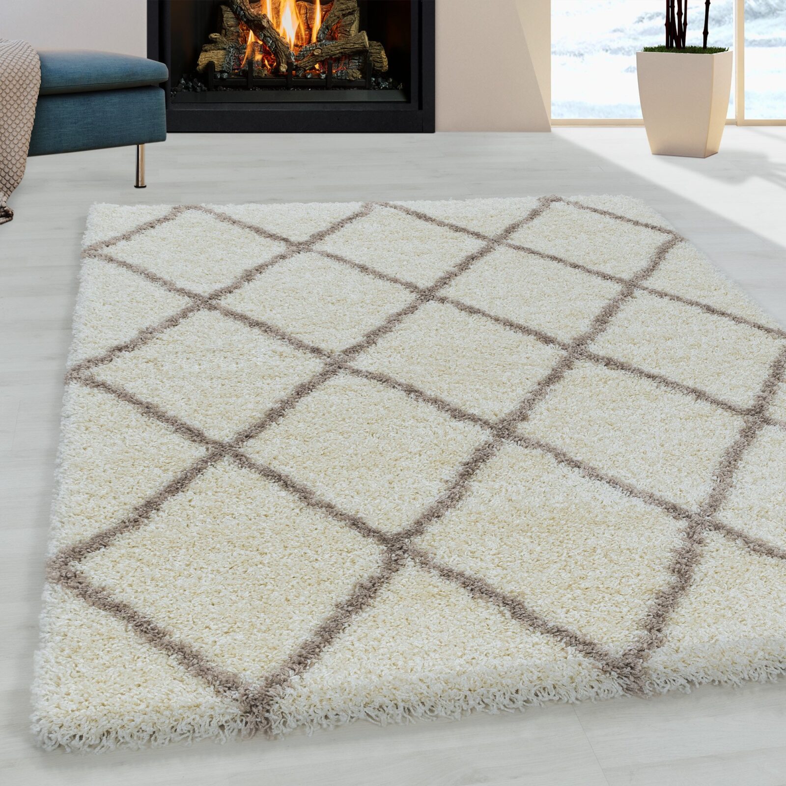Alvor Hoogpolig vloerkleed Geometrisch – Crème (3401)