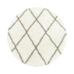 Hochflor Teppich,  Geometrisch Design, Farbe Creme, Teppich für Wohnzimmer, Rücken aus Jute, Größe: 120 cm Rund