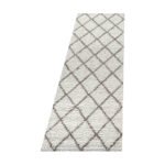 Hochflor Teppich,  Geometrisch Design, Farbe Creme, Teppich für Wohnzimmer, Rücken aus Jute, Größe: 80 x 250 cm