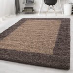 Hochflor Teppich,  Bordüre Design, Farbe Taupe, Teppich für Wohnzimmer, Rücken aus Jute, Größe: 100 cm x 200 cm - Afbeelding 2