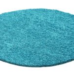 Hochflor Teppich,  Unicolor - Einfarbig, Farbe Türkis, Teppich für Wohnzimmer, Rücken aus Jute, Größe: 160 cm Rund
