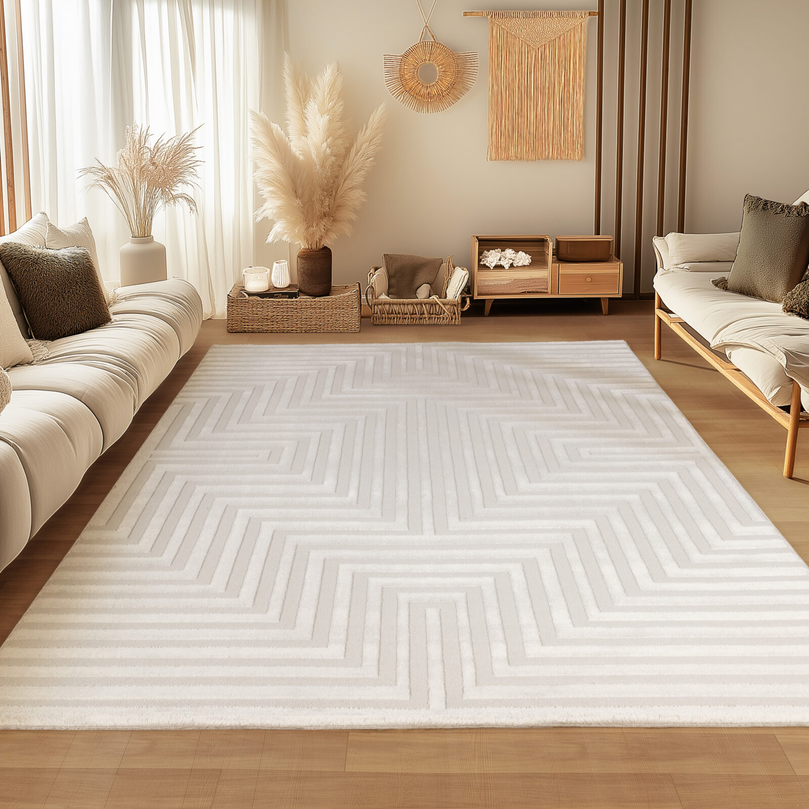 Sahara Kortpolig vloerkleed 3D-design – Crème (1111)