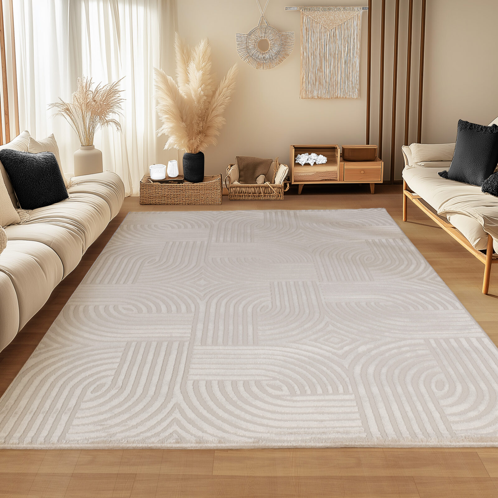Sahara Kortpolig vloerkleed 3D-design – Beige (1112)