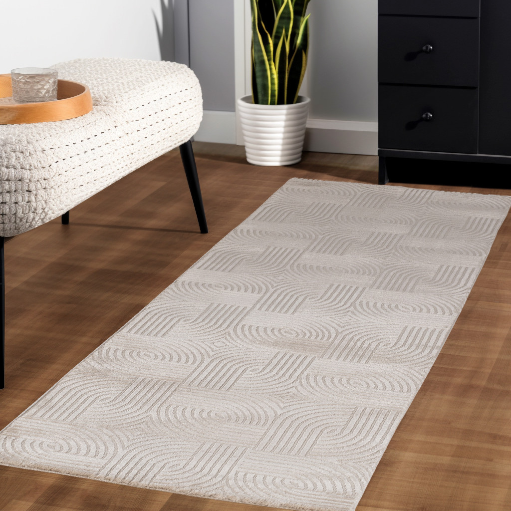 Sahara Kortpolig vloerkleed 3D-design – Beige (1112)