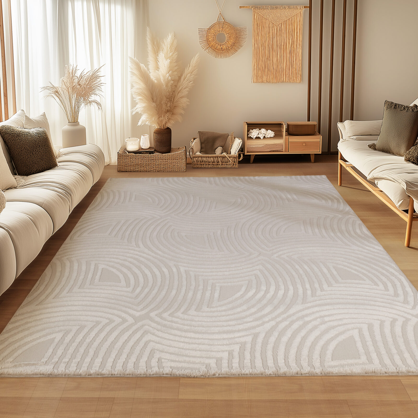 Sahara Kortpolig vloerkleed 3D-design – Beige (1113)