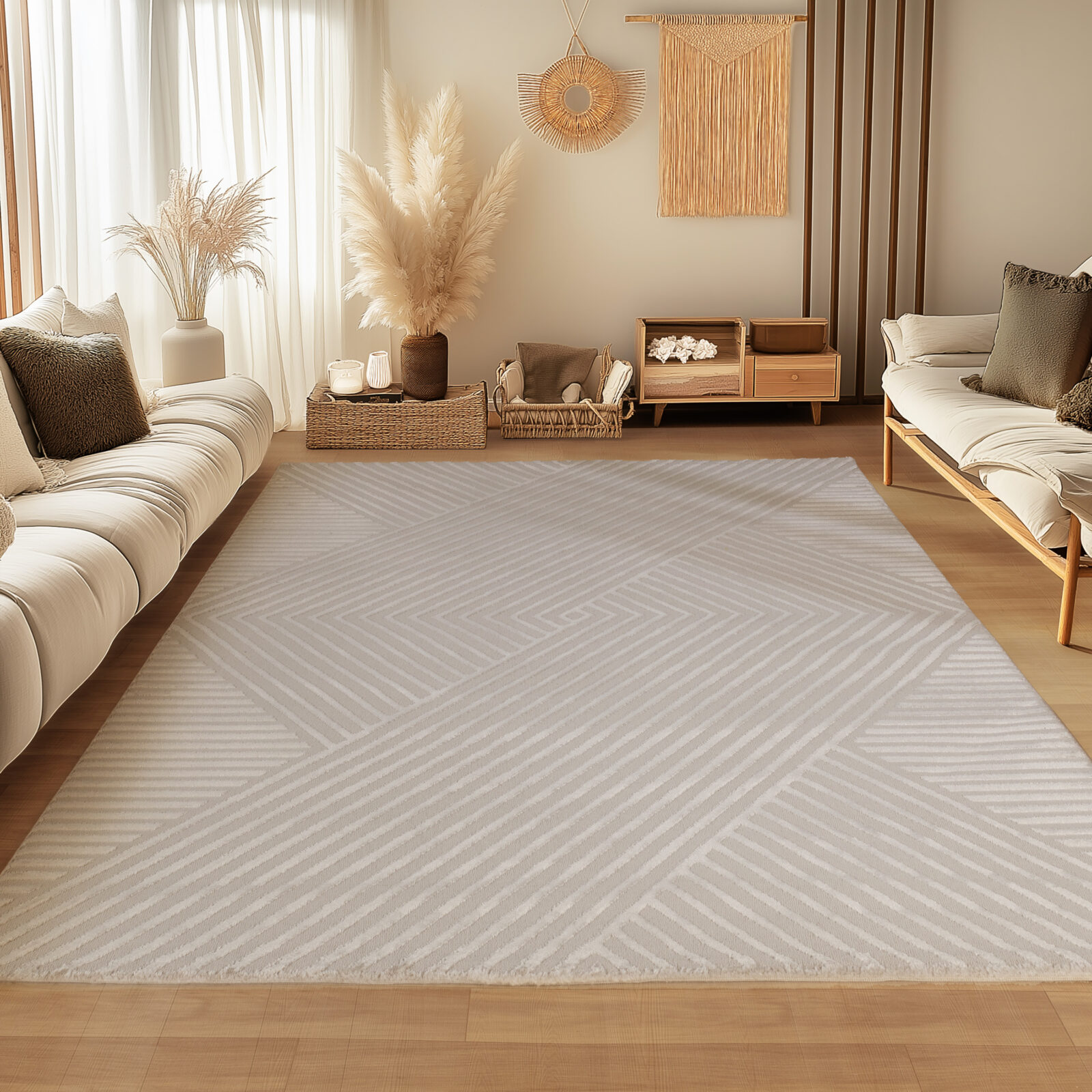 Sahara Kortpolig vloerkleed 3D-design – Beige (1115)
