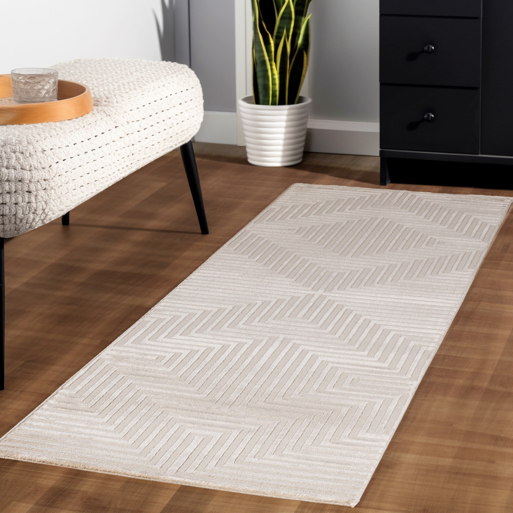 Sahara Kortpolig vloerkleed 3D-design – Beige (1115)