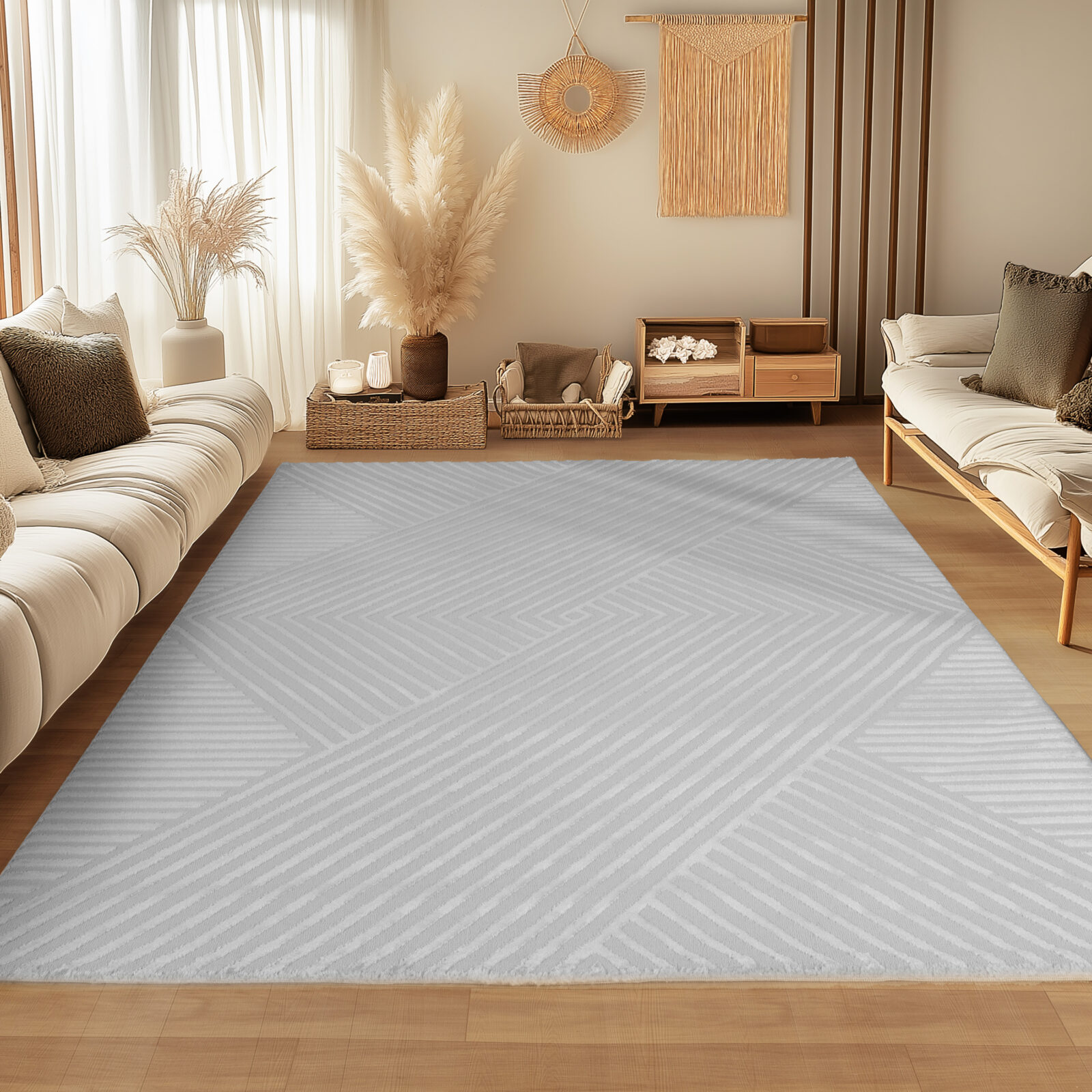 Sahara Kortpolig vloerkleed 3D-design – Zilver (1115)