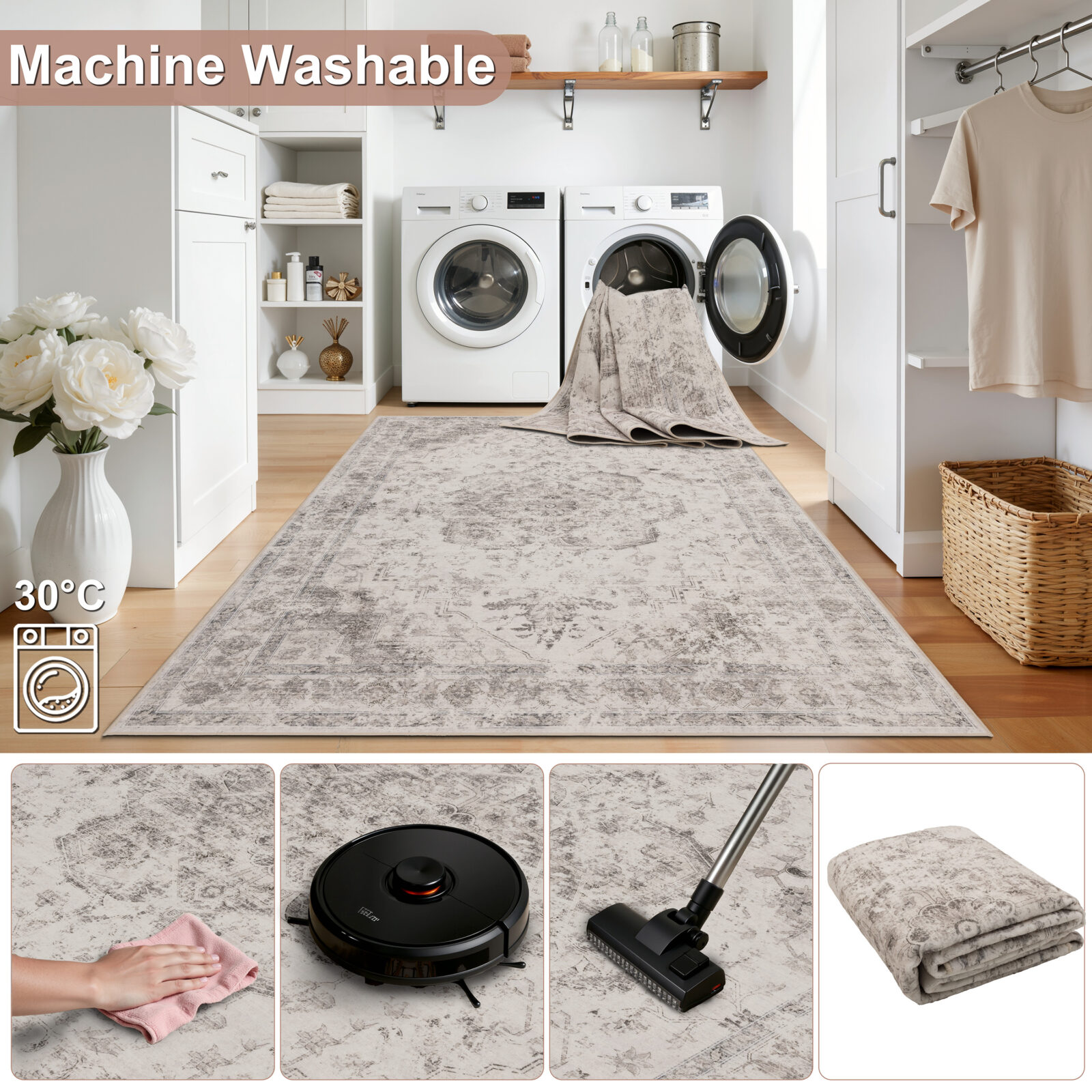Inka Wasbaar vloerkleed Vintage oosters – Beige (1141)