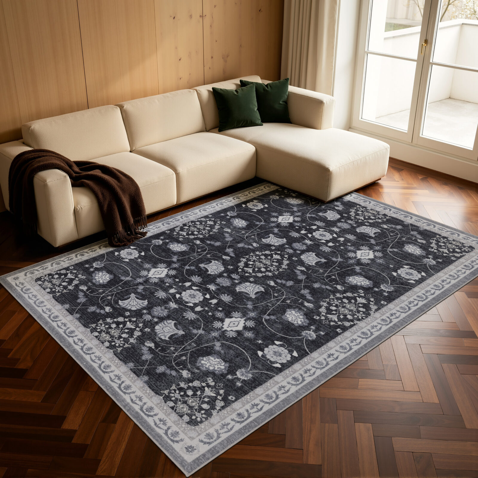 Inka Wasbaar vloerkleed Vintage oosters – Zwart (1146)