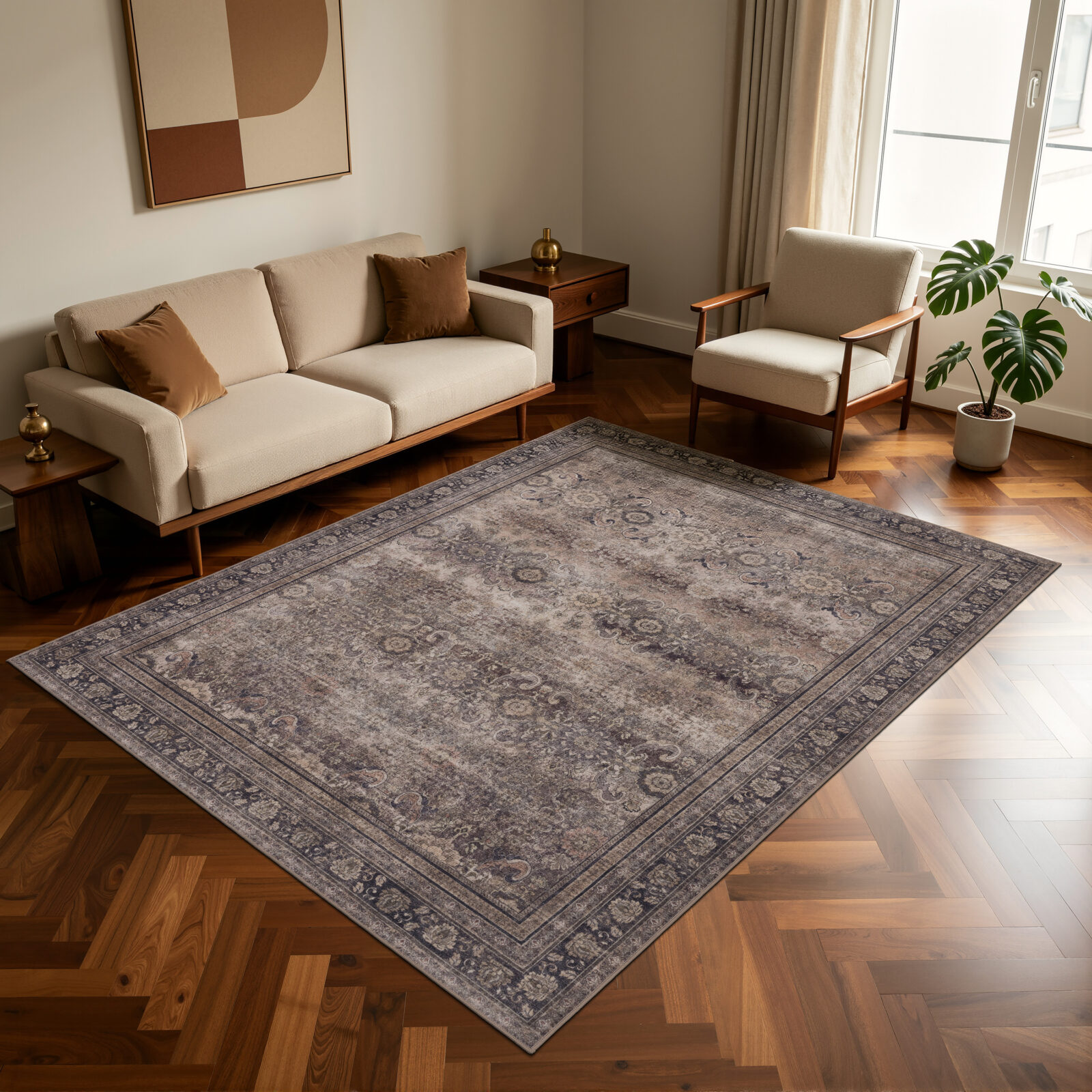 Inka Wasbaar vloerkleed Vintage oosters – Bruin (1147)