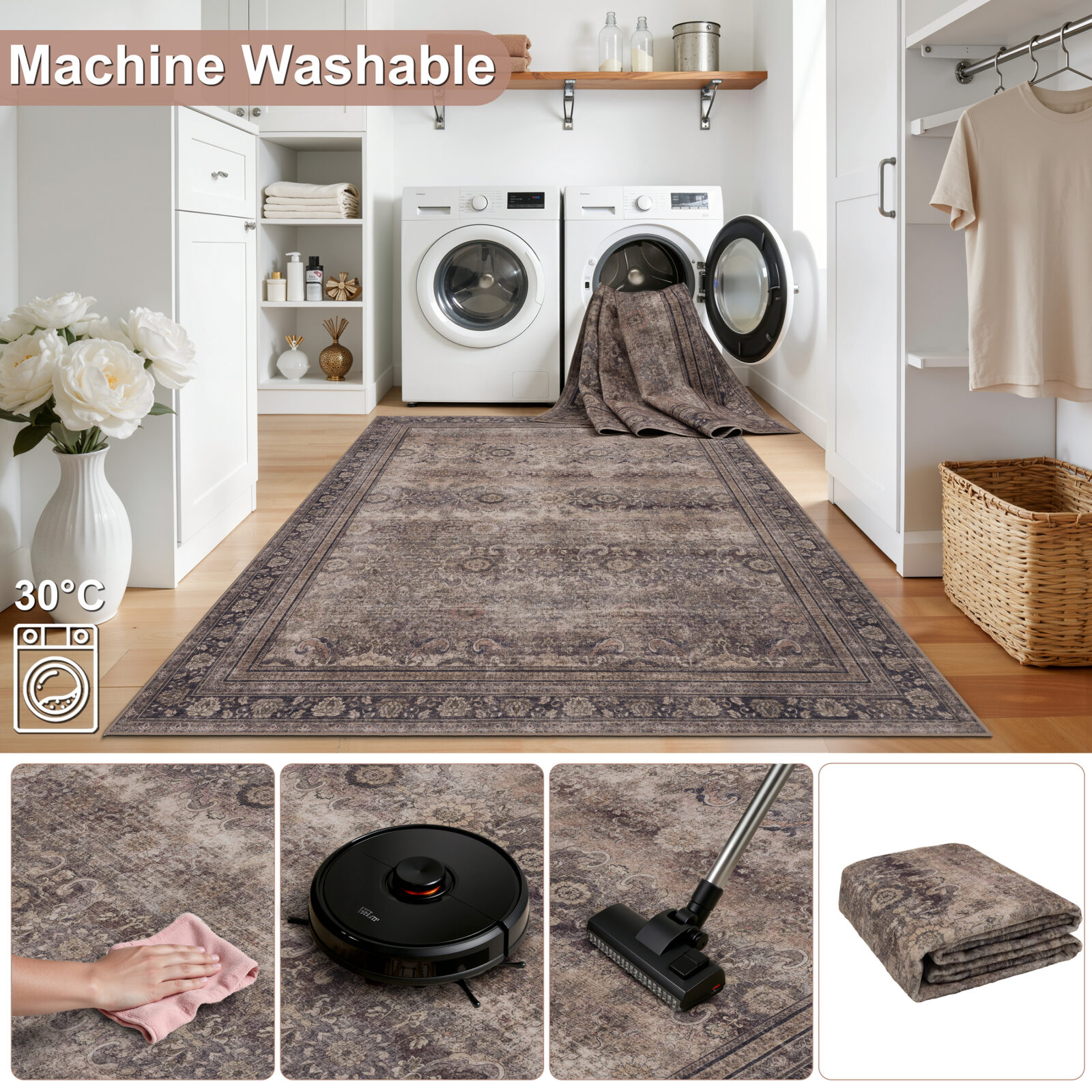 Inka Wasbaar vloerkleed Vintage oosters – Bruin (1147)
